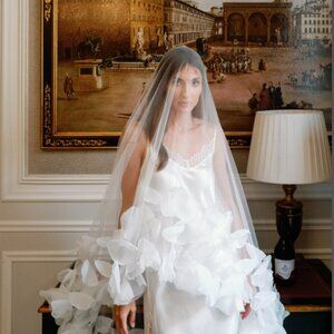 Floral Two Tier Wedding Veil/ Cathedral Wedding Veil / Dramatic Wedding Veil / B